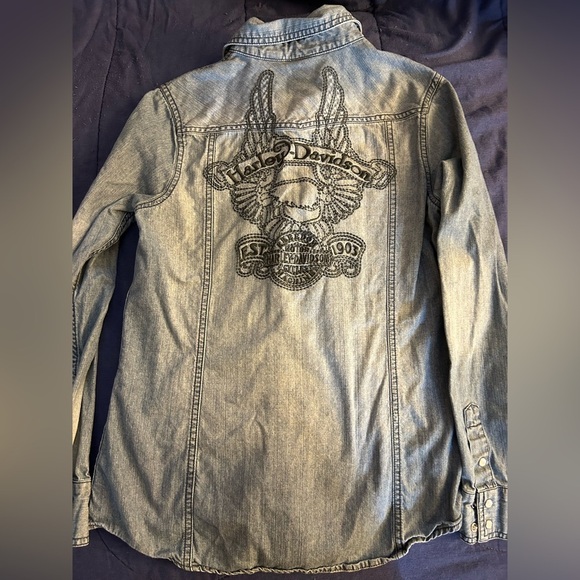 Harley-Davidson Blue Fitted Long Sleeve Button Down Shirt - Picture 5 of 7